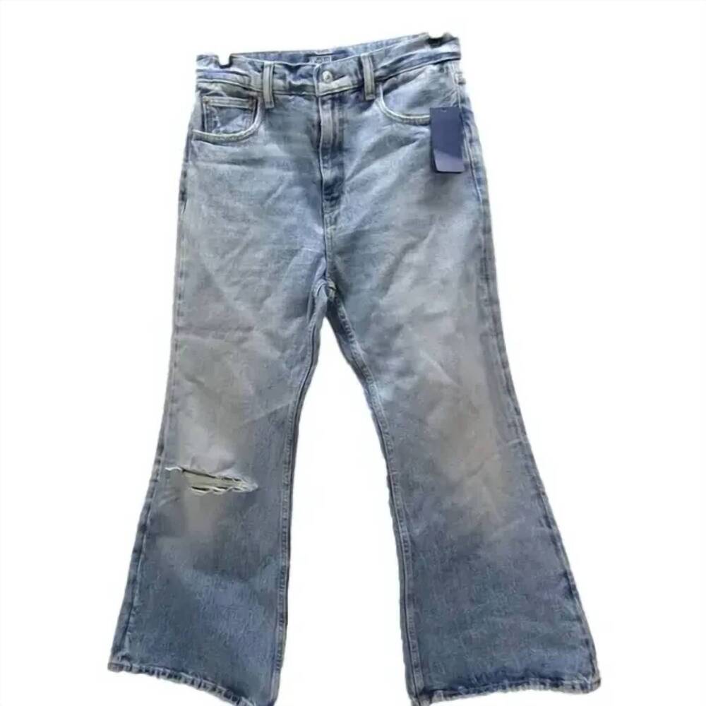 NEW POLO RALPH LAUREN women's crop flare distressed jeans in dossi blue